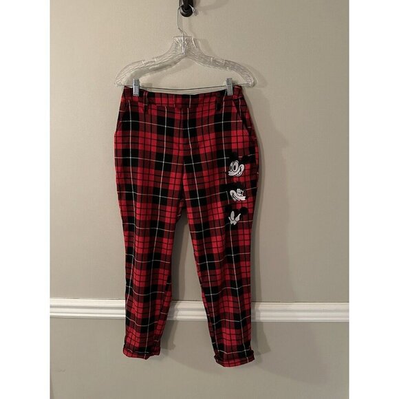 Disney Mickey Mouse Plaid Embroidered Red Black Pants WOMENS SIZE M - Picture 1 of 4